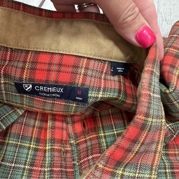 Daniel Cremieux tan Red plaid cotton flannel Casual Button Down Shirt sz M - Picture 6 of 8